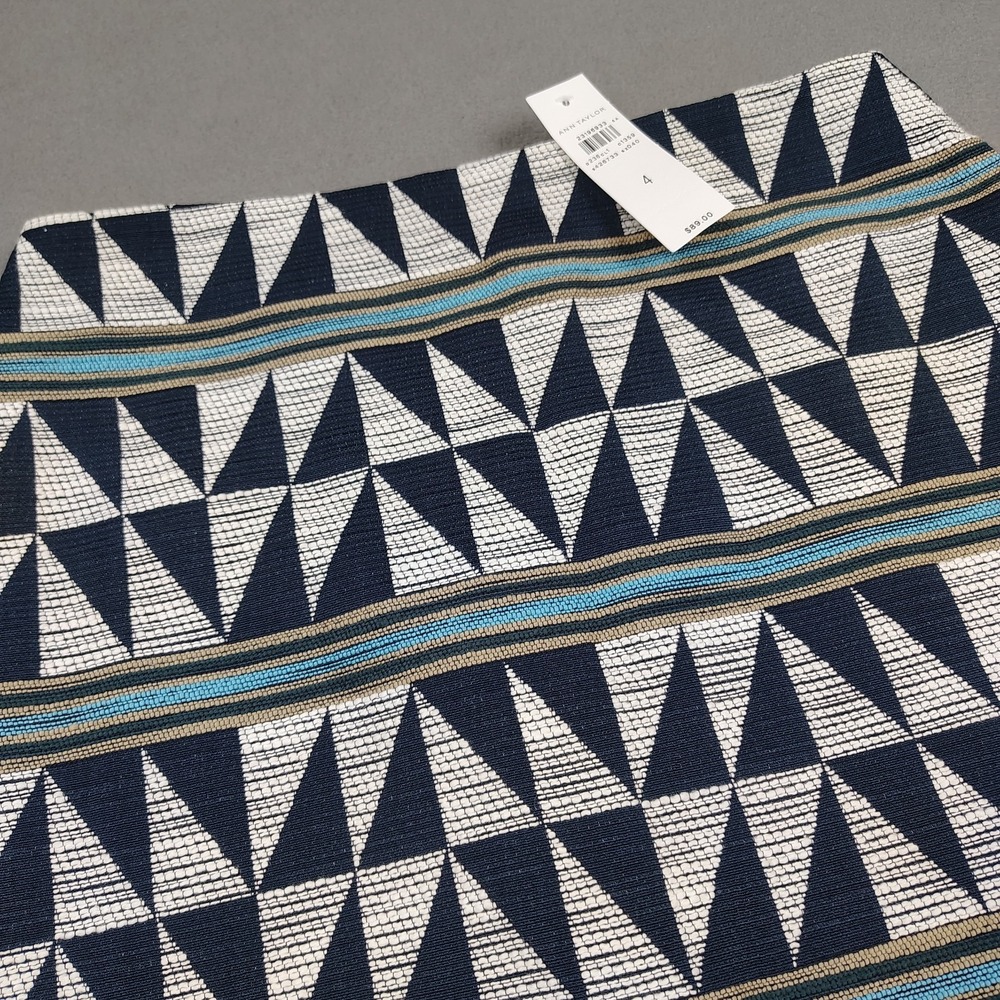 Ann Taylor‎ Pencil Skirt Women 4 Blue White Geometric Triangles Career New $89 - Picture 3 of 12